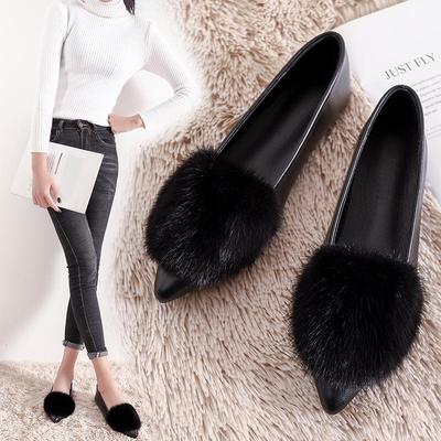 Женские мокасины-лоферы из норки 2025, зимние бархатные туфли-лодочки с острым носком, большой размер 41