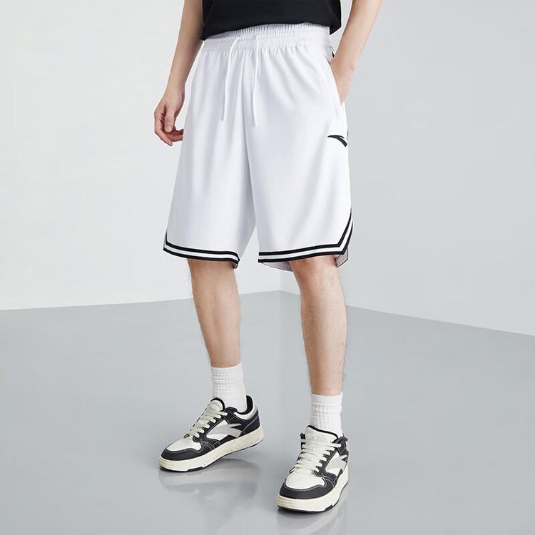 Anta Basketball Series Logo Stripe Mid-Waist Straight Loose Shorts Unisex Bottoms Pure-White 152321230-2