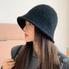 Женская вязаная шляпа-ведро из смесовой шерсти в корейском стиле - Теплая, универсальная, для большой головы, на осень/зиму