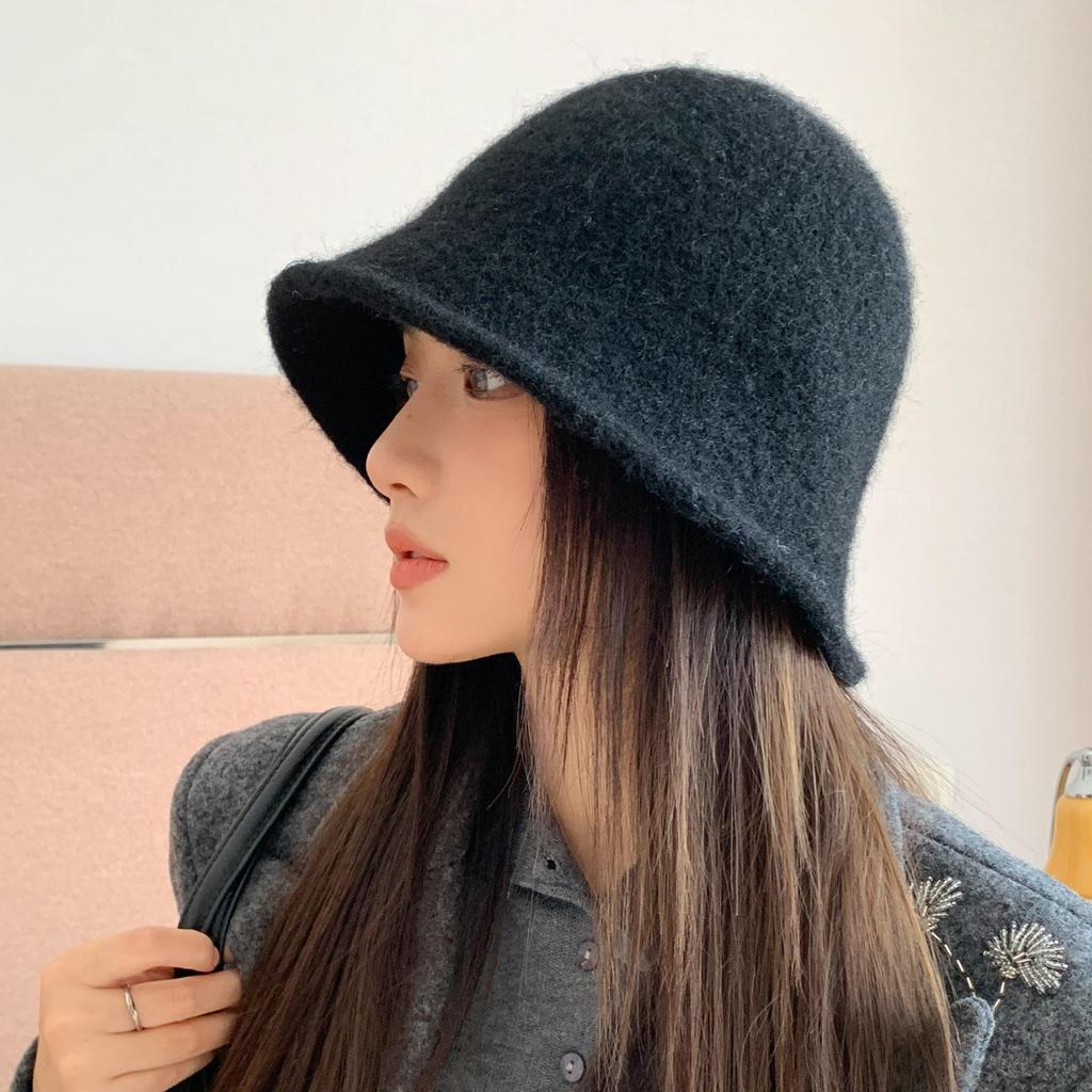Женская вязаная шляпа-ведро из смесовой шерсти в корейском стиле - Теплая, универсальная, для большой головы, на осень/зиму