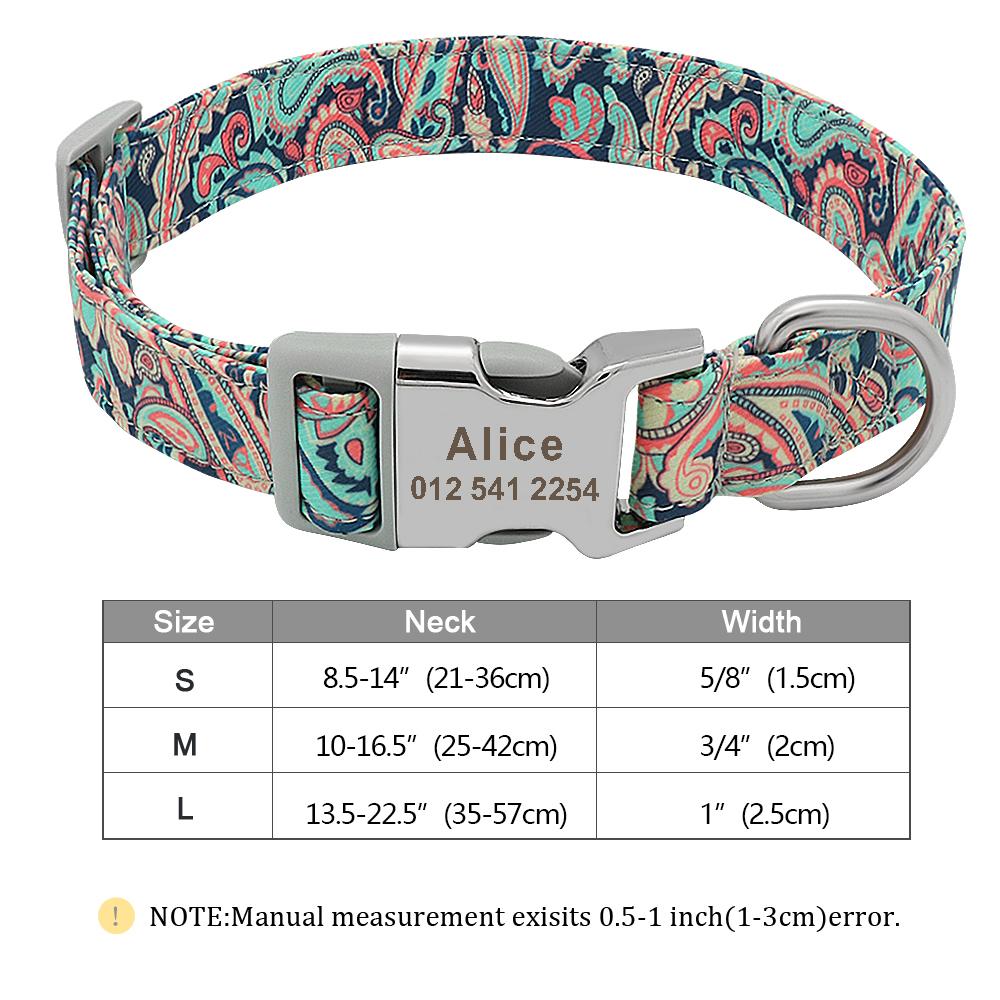 Personalized Indian Dog Cat Collar Custom Nylon Puppy Collars Chihuahua Pug Pet Collars Adjustable for Small Medium Large Dogs