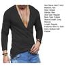 Men T-shirt V-neck Buttons Half Placket Long Sleeve Tee Shirt Solid Color Slim Fit Regular Style Breathable Tops