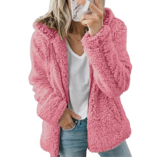 Women Winter Sherpa Fleece Short Jacket Hooded Zipper Cardigan Coat Warm Casual Solid