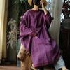 Women Vintage Dresses O-Neck Bat Sleeve Autumn Loose Purple Chinese Style Women Dress