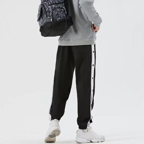 Мужские спортивные брюки с боковой застежкой на пуговицах, свободные прямые широкие брюки с эластичной резинкой на талии, мягкие дышащие однотонные спортивные штаны для тренировок в тренажерном зале, длинные брюки