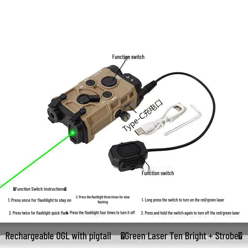 Green Laser & Infrared Mouse Tail Mount M4 Tactical Flashlight with 20MM Rail