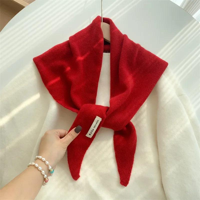 British Korean Style Niche Wool Knitted Triangular Scarf Women Headscarf Knitted Scarf Multi-functional Warm Knitted Scarf
