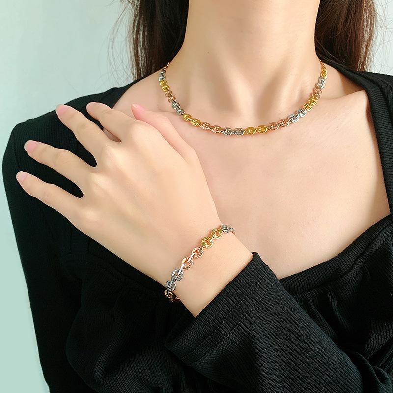 Jewelry Style Niche Design Necklace Women'S Versatile Electroplated Color Gold Simple Single Buckle Set