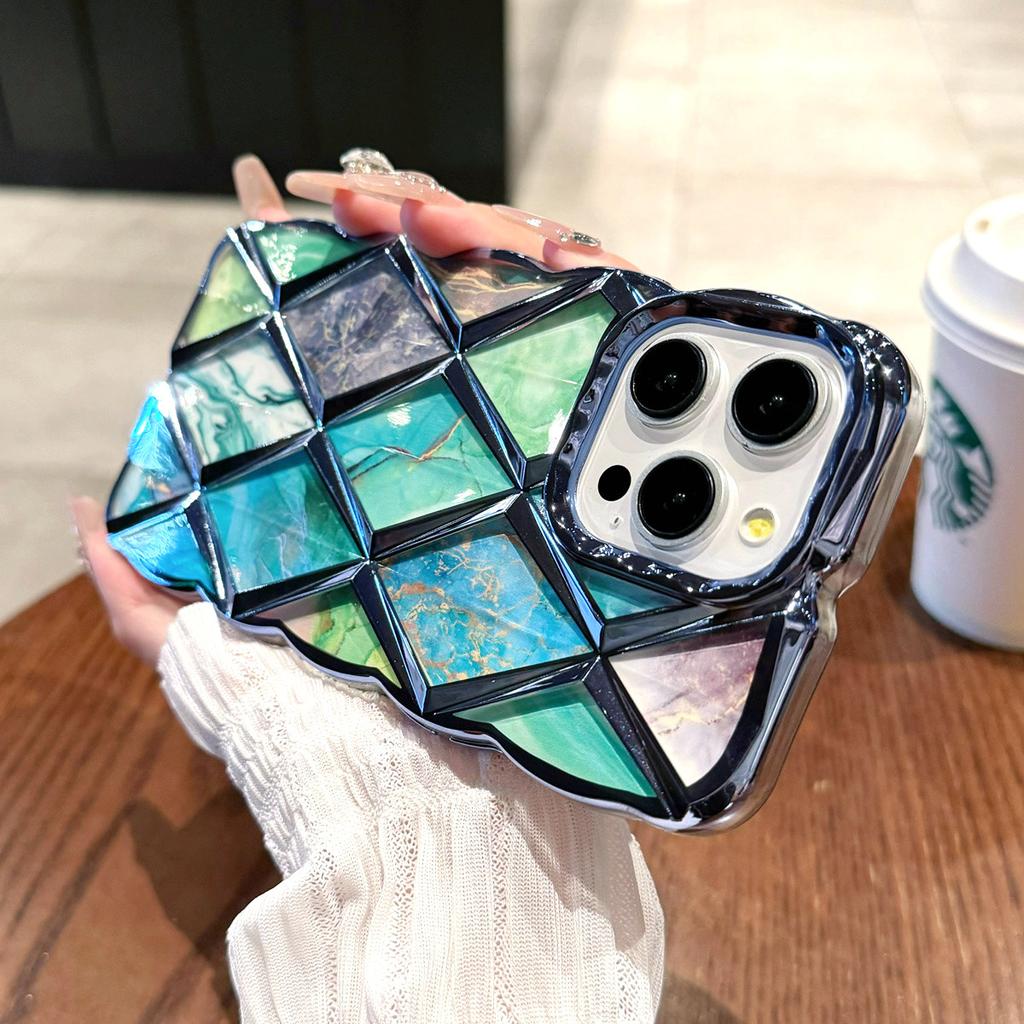 Роскошный чехол для телефона с 3D-покрытием и ромбовидной сеткой и мраморным узором для iPhone 11, 12, 13, 14, 15 Pro Max 12 Pro 13 Pro 14 Pro Max, мягкий чехол из ТПУ с защитой от падения