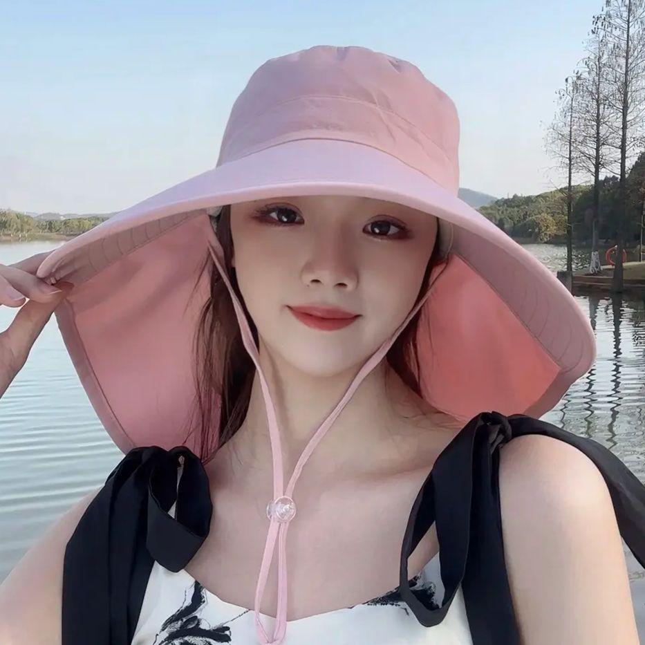 Шляпа от солнца с широкими полями, женская новая, с накидкой для лица, защита от УФ-лучей, летняя, от солнца, для велоспорта, шляпа от солнца для пляжа