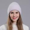 Winter Angora Rabbit Hair Warm Hat Women's Knitted Wool Versatile Ear Protection Hats