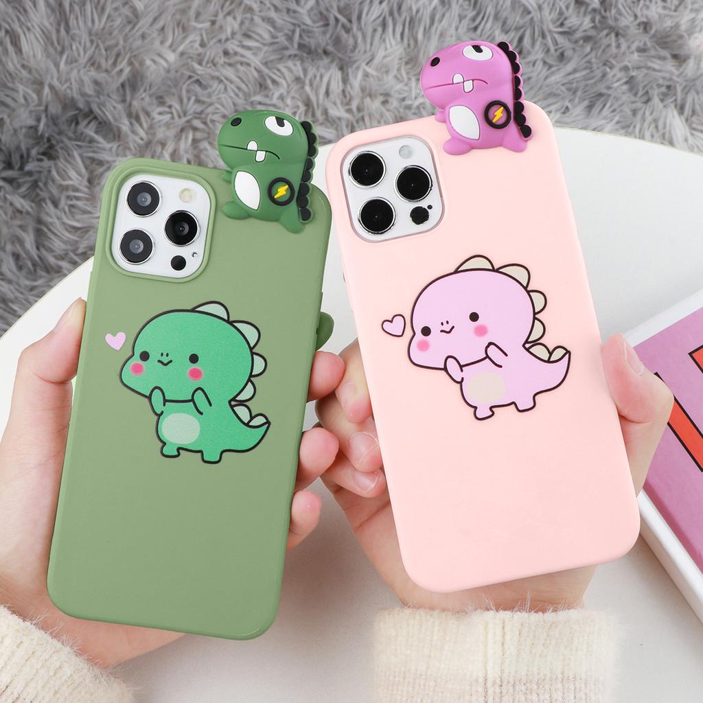 For Samsung Galaxy S10e S20 S21 FE S22 Ultra S8 S9 S10 Plus Note 8 9 10 Lite 20 M31 M32 M52 3D Cartoon Dinosaur Couple Soft Case