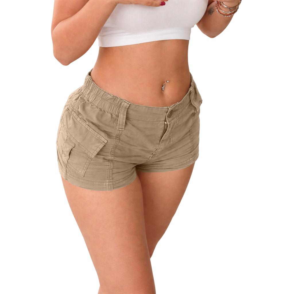 Women Casual High Waist Cargo Shorts with Pockets Elastic Waistband Zipper Fly Summer Outdoor Wear