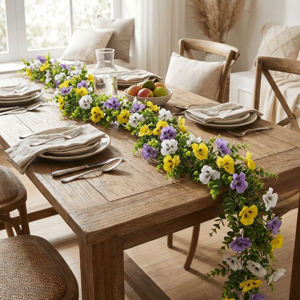 Hanging Flower Wreath Eucalyptus Leaf Garland UV Resistant Pansy Eucalyptus Vines  Garden Decor