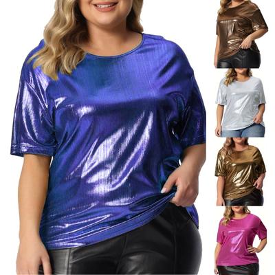 Женская футболка большого размера с круглым вырезом, однотонная, золотистого цвета, с короткими рукавами