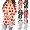 Women's Fashion Casual Christmas Print Medium Length Cardigan Jacket Coat