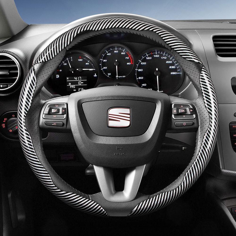 zkfan8 Suitable for Seat Carbon Fiber Texture Steering Wheel Cover with Segmented Quick-Release Design, Durable, for Models Such as Ibiza, Arona, Leon