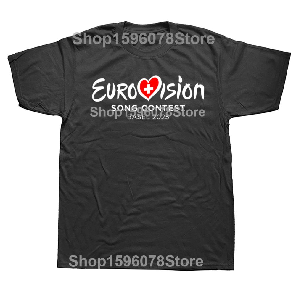 Funny Eurovision Song Contest BASEL 2025 Graphic T-shirts Men Women's Fashion Casual Tshirt 100% Cotton Loose Oversized T Shirt