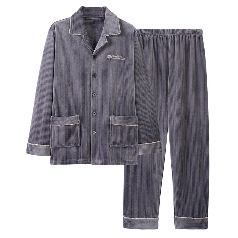 [Необходимый для обогрева комнаты] Пара пижам из флиса Island для мужчин, осенне-зимний комплект для отдыха из кораллового флиса и фланели