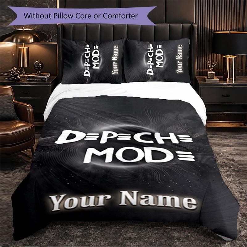 Depeche Mode Customized Name Text Bedding Set, 1 Duvet Cover & 2 Pillowcases Personalized Bedroom Gift