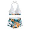 Модный женский боксер с высокой талией на шнуровке и принтом, однотонный лоскутный купальник, бикини