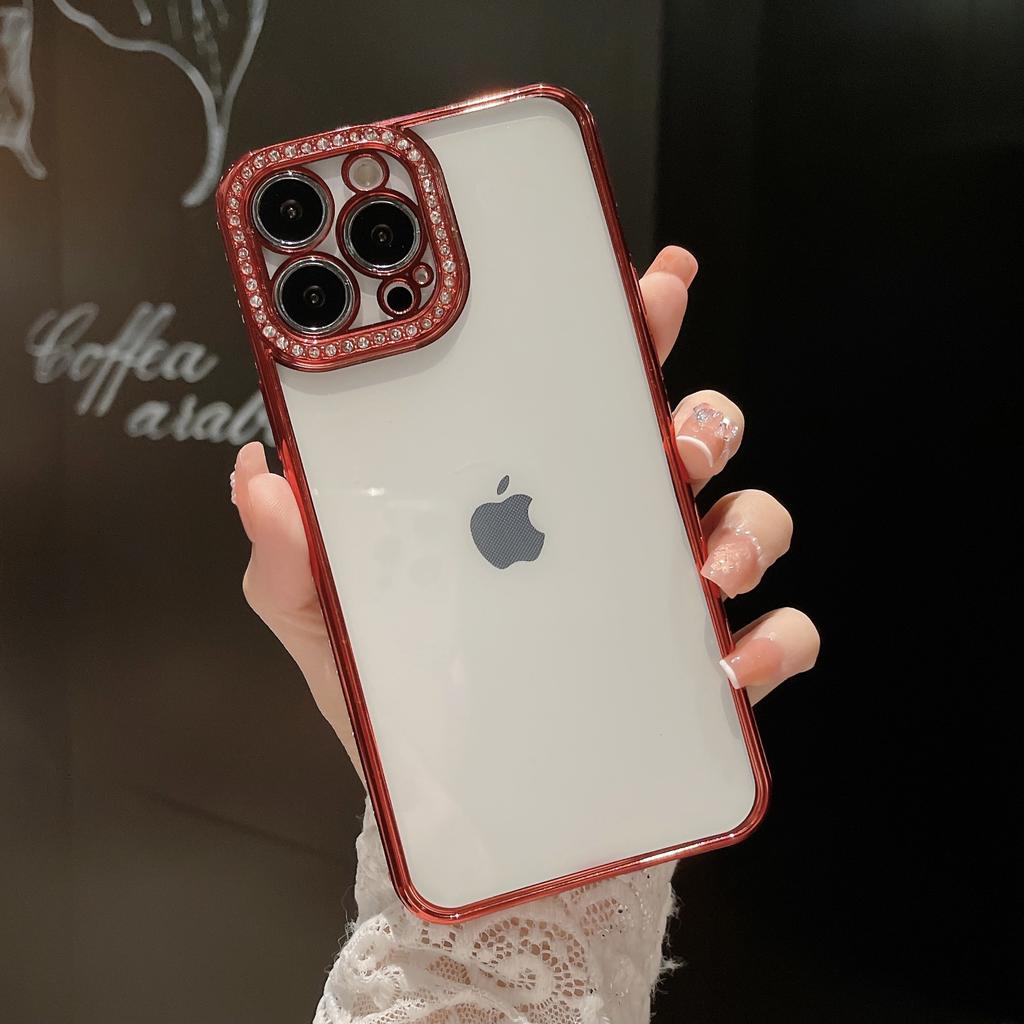 Подходит для чехла для телефона IPhone16, гальванизированного с полным бриллиантовым объективом, креативного прозрачного мягкого ТПУ чехла 14 Защитный чехол для Apple 15