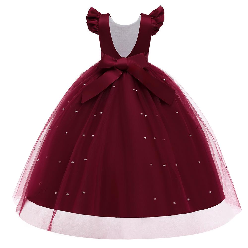 Girls' Mesh Bow Dress with Flutter Sleeves - Fashionable Catwalk Style