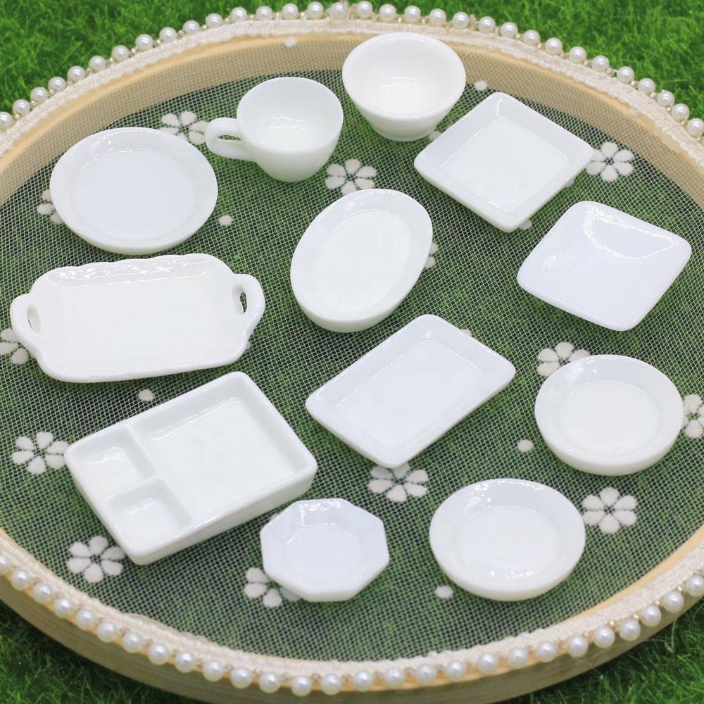 Kitchen Toys Dollhouse Trays Plates Doll Mini Food White Dishes Tableware Miniature Doll House Accessories