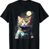 Милый кот-астронавт в космосе с луной на фоне Футболка