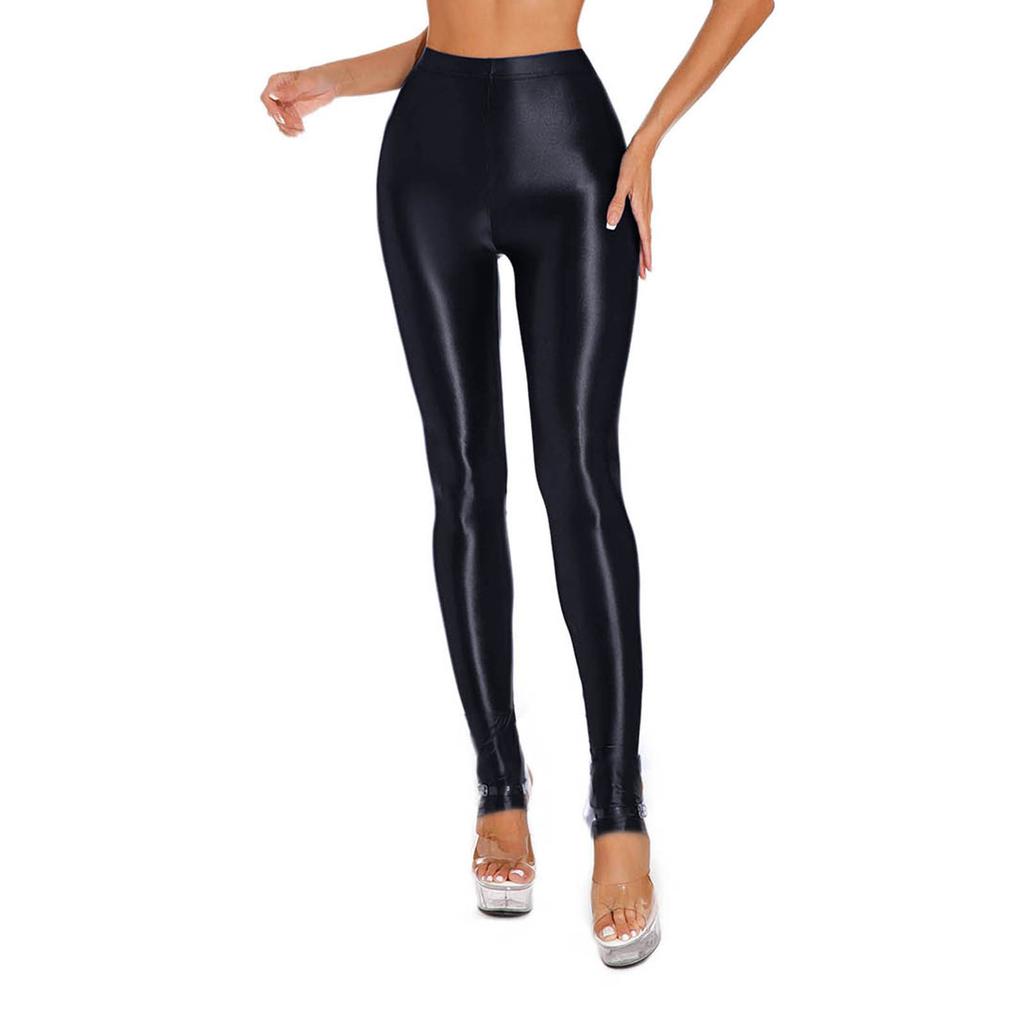 Women's Shiny Glossy Leggings High Waist Skinny Tight Gym Yoga Stirrup Pants