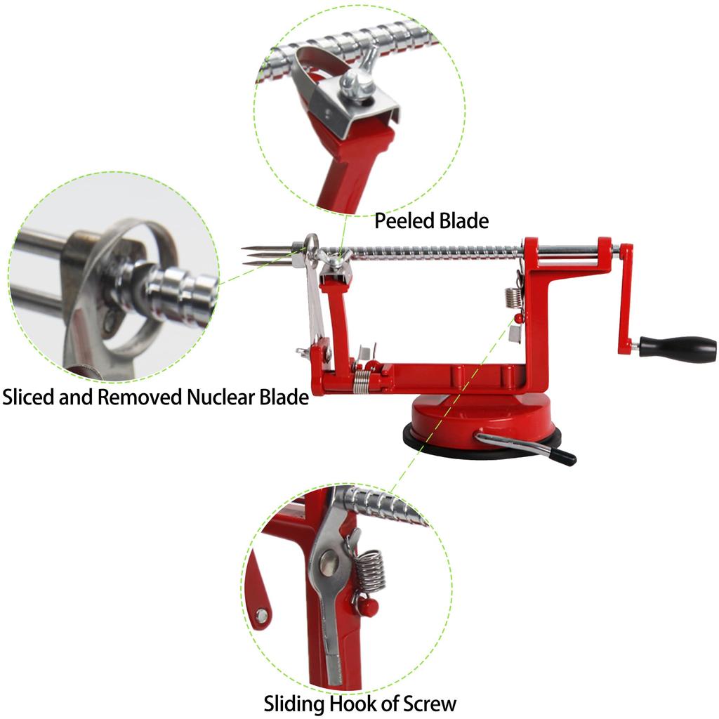 Овощечистка для яблок Corer, ручная овощечистка с лезвиями из нержавеющей стали и мощной присоской для яблок, груш, картофеля, красного цвета