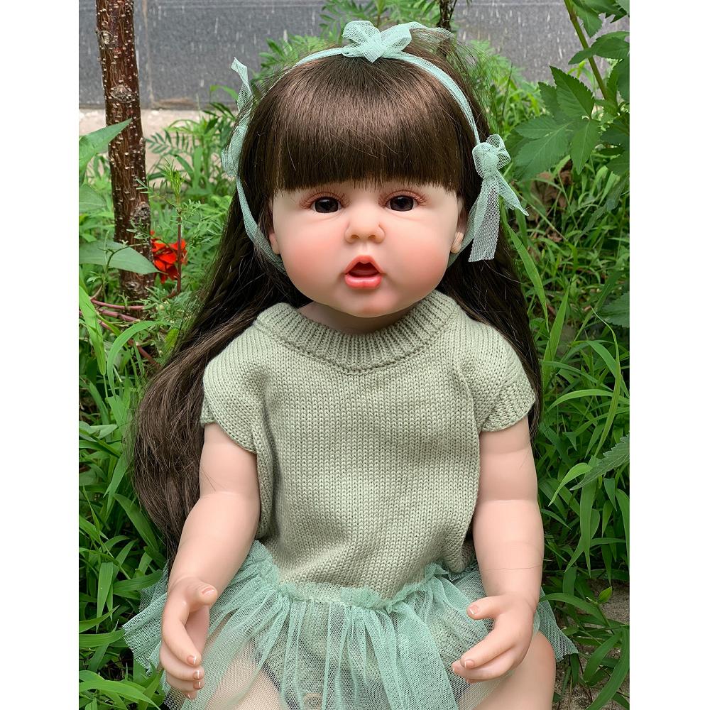 55 см 22 дюйма полный силиконовый корпус Reborn Baby коричневые волосы девочка кукла игрушка реалистичная принцесса для малышей Bebe