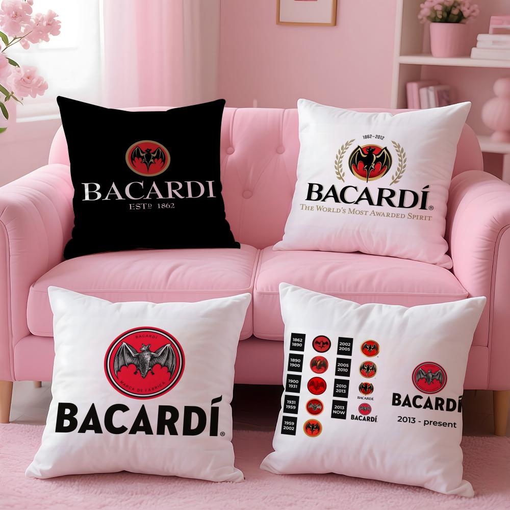 B-Логотип Bacardi Чехол на подушку Плюшевая ткань Мягкий Двусторонний печатный Невидимая молния Наволочка для дивана Домашний декор