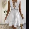 Fashion V-Neck Women Lace Splicing Summer Dress Sexy Backless Casual Elegant A-line Party Short Dresses Female Loose Simple Women's Clothing