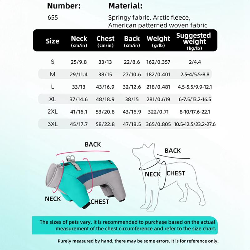 Warm Dog Coat 4 Legs Fullbody Covered Windproof Winter Dog Vest with Harness Reflective Turtleneck Dogs Snowsuit Puffer Jacket