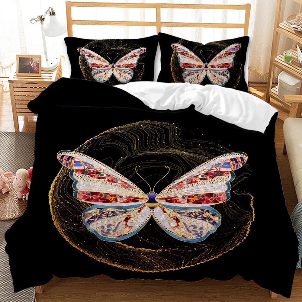 Butterfly Duvet Cover Girls Women Spring Blue Golden Butterfly Bedding Set Animal Double Queen King Size Polyester Qulit Cover