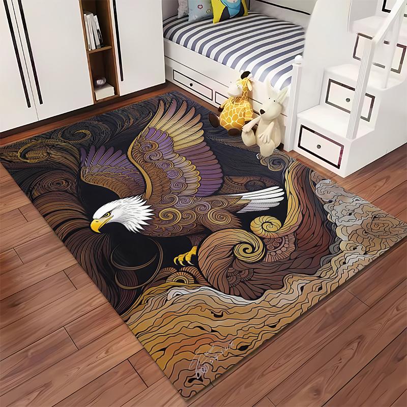 Eagle Pattern Carpet with Abstract Art Design in Brown and Black Tones Suitable for use as an anti-slip for living room bedroom sofas