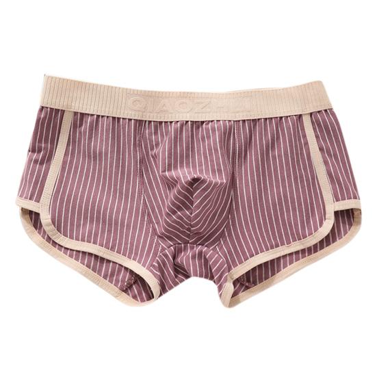 Men Boxer Briefs Mid-rise Elastic Waistband Shorts Underwear Striped Print Patchwork Color U-Convex Panties