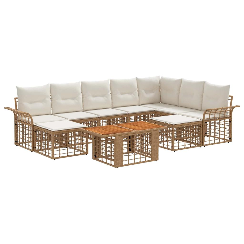 Garden Sofa Set 10 pcs Natural and Cream White Poly Rattan