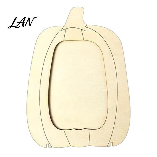 Unfinished Wood Photo Holder Wooden Pumpkin Frame, Halloween Thanksgiving DIY Paintable Craft for Kids, Blank Kids Picture Holder, Fall Harvest
