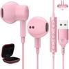 USB Наушники с ПК USB Проводные HIFI Звук Могут Обеспечить Глубокую Совместимость с Портами, такими как Веб-отключение Звука Магнитный Регулятор Громкости Без Вкладышей Чехол для Хранения Розовый Микрофон,
