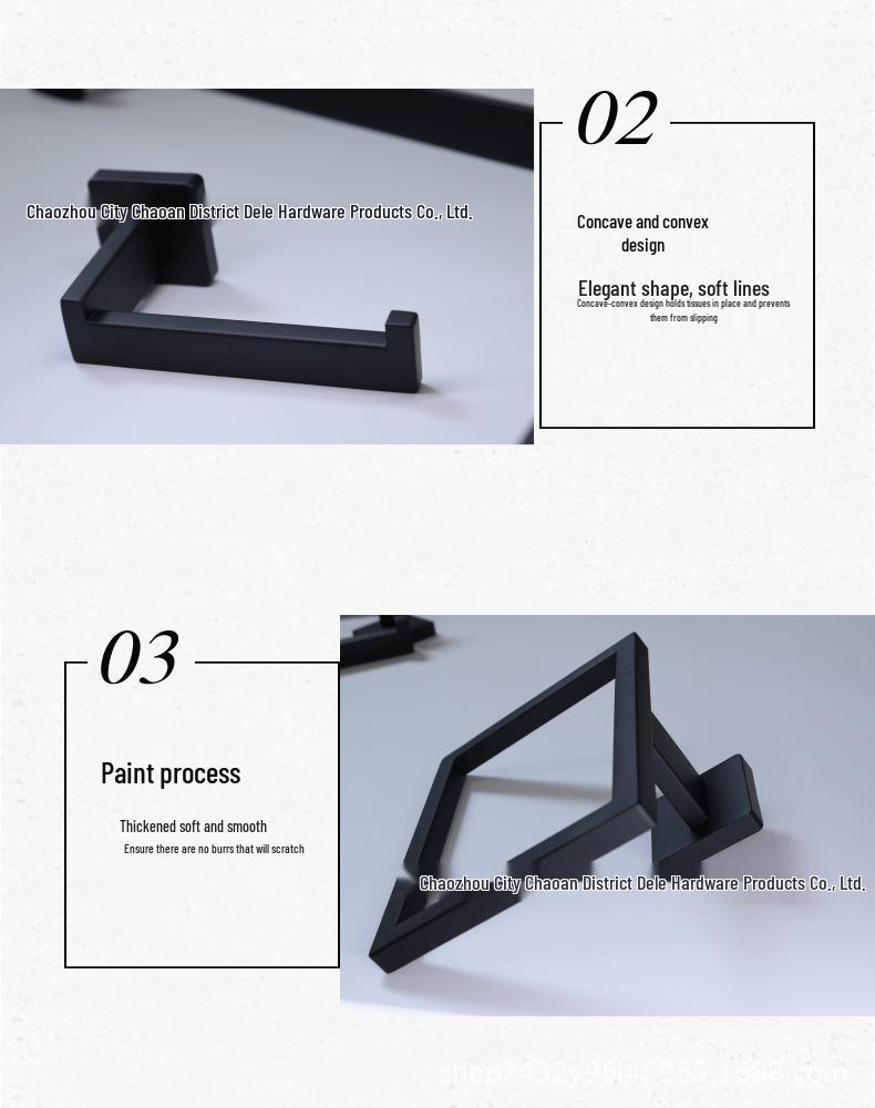 Black Bathroom Hardware Set: Towel Bar, Toilet Paper Holder, Towel Ring, Coat Hook, Storage Rack