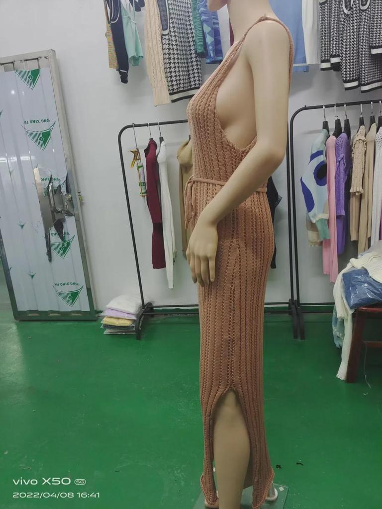 Женское однотонное трикотажное пляжное платье 2024 года