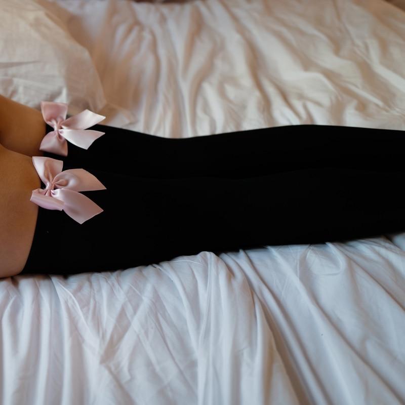 Сексуальные женские чулочно-носочные изделия с розовым бантом, высокие шелковые чулки до бедра. Женские чулки с милым бантом, колготки. 2 цвета