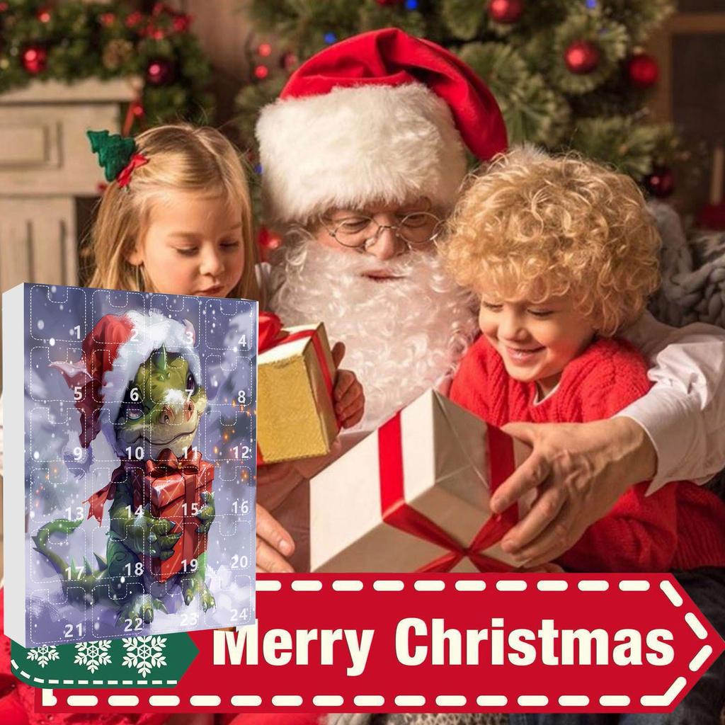 2D Коробка-адвент-календарь, Рождественский календарь обратного отсчета (с декоративной игрушкой-драконом), 24-дневный рождественский адвент-календарь, украшение для рождественской елки