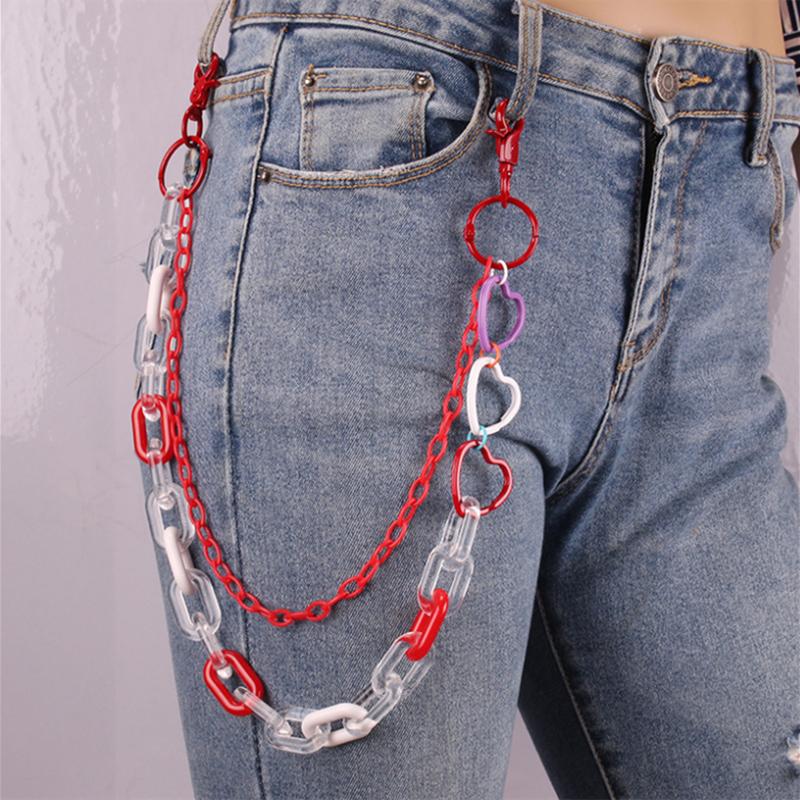 Acrylic Layered Rock Pants Jean Chain Heart Pendant Trousers Chains Biker Thick Wallet Chains Keychains Body Chain for Men Women