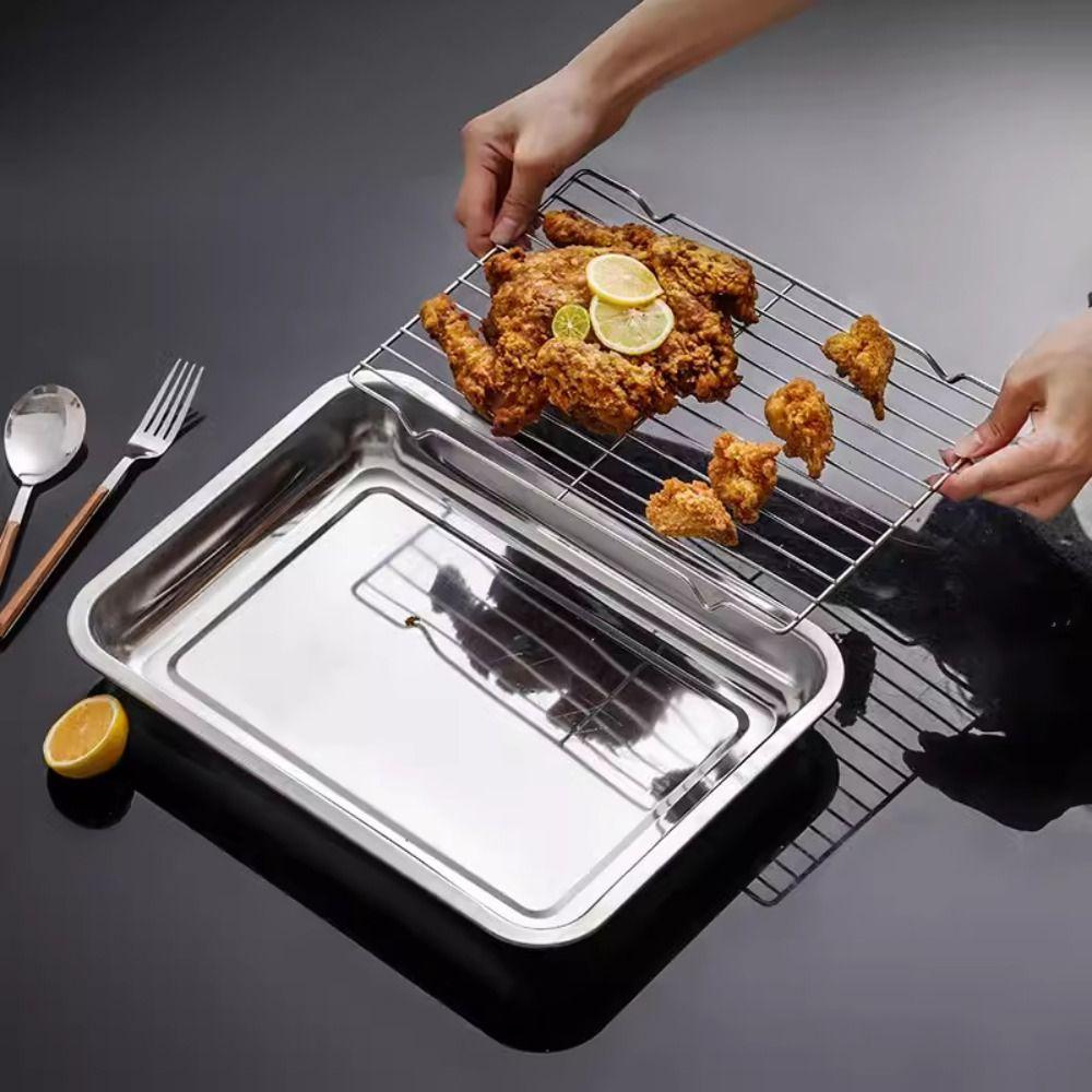 Removable Stainless Steel Baking Pan with Cooling Rack Oven Rack BBQ Tray for Cooking Roasting