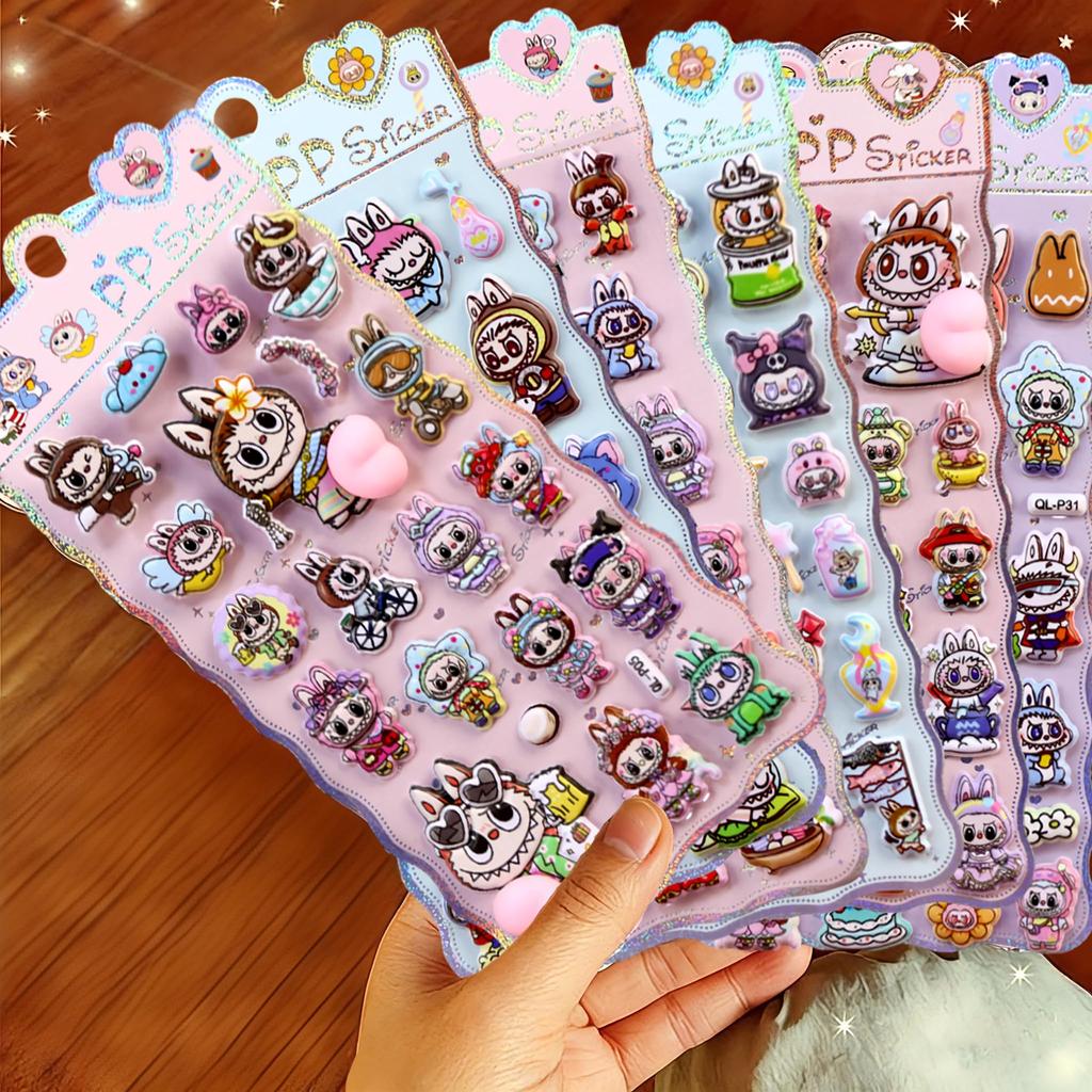 Набор из 6 Сквиши-Попок 3D Тактильный Дизайн для Смартфона DIY Милые Животные Подарки для Мальчиков и Девочек Наклейки, Мраморной Формы, Планировщики, Чехлы, Украшения,