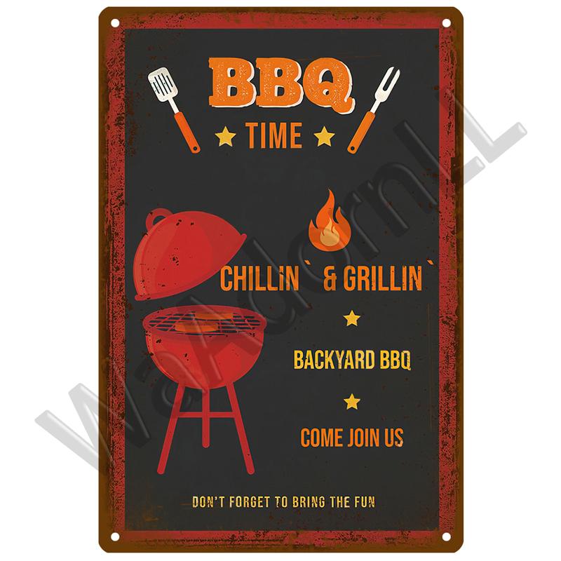 BBQ Zone  Home Decor Metal Tin Sign Vintage Dad`s BBQ Yard Outdoor Party Decoration Plate Retro Barbecue Rules Slogan Metal Sign