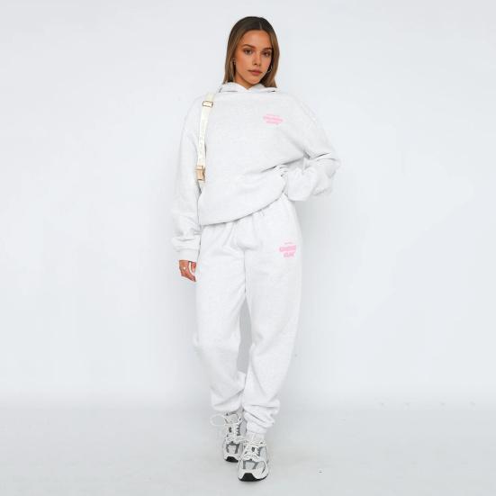 2 шт./комплект женский топ брюки комплект с капюшоном длинный рукав эластичные манжеты толстовка с капюшоном буквенный принт эластичный